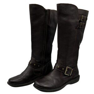 Boc Womens 9M Dark Brown Leather Mid-Calf Riding Boots With Buckles Biker Shoes